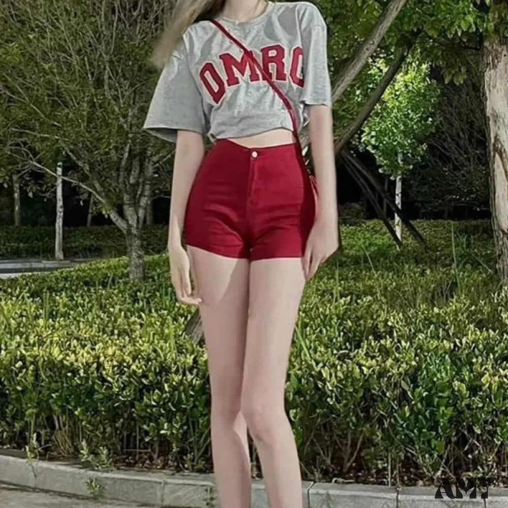 Short Skinny Tight Booty High Red Sexy Hot Summer