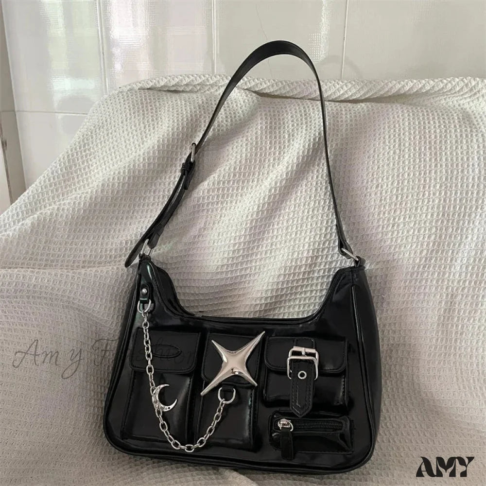 Shoulder Motorcycle Black Fashion Bag Casual Chains Y2K Gothic Harajuku