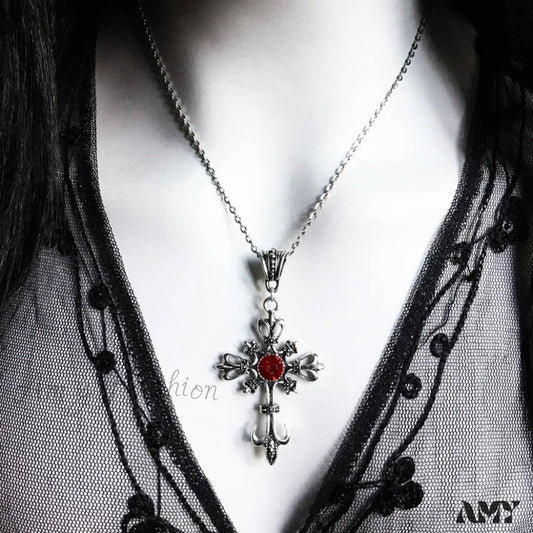 Silver Cross Wholesale Large Necklace Gothic Pendant Baroque Black