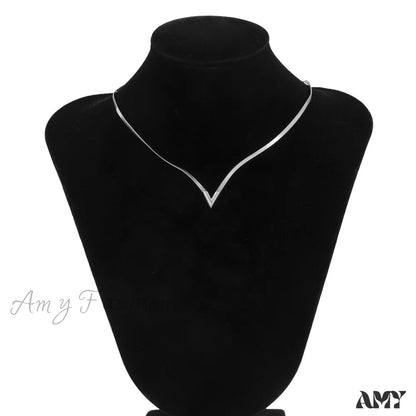 Simple Men’s Jewelry Creative V-Shaped Necklace Silver Plated / 47Cm