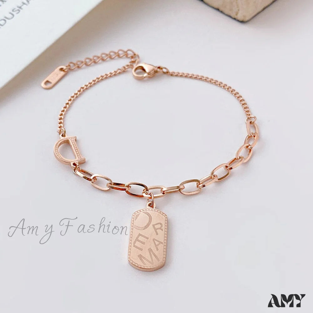 Simple Rose Gold Niche Design Letters Jewelry Bracelet Rose Gold