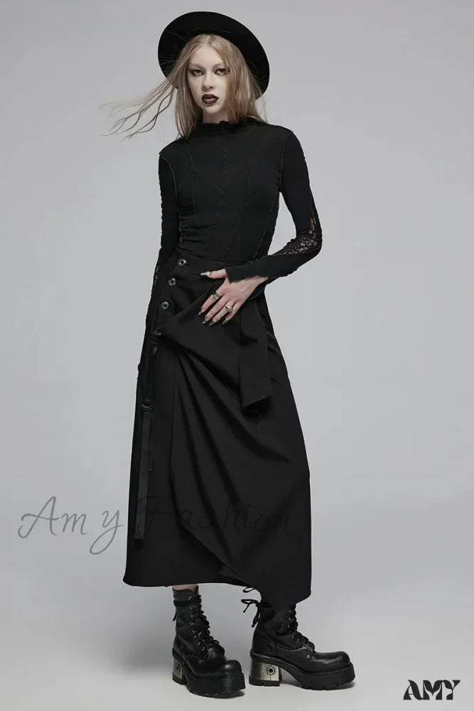 Skirt Deconstructed Loose Casual Irregular Daily Waisted Medium Women’s High Black Black / S