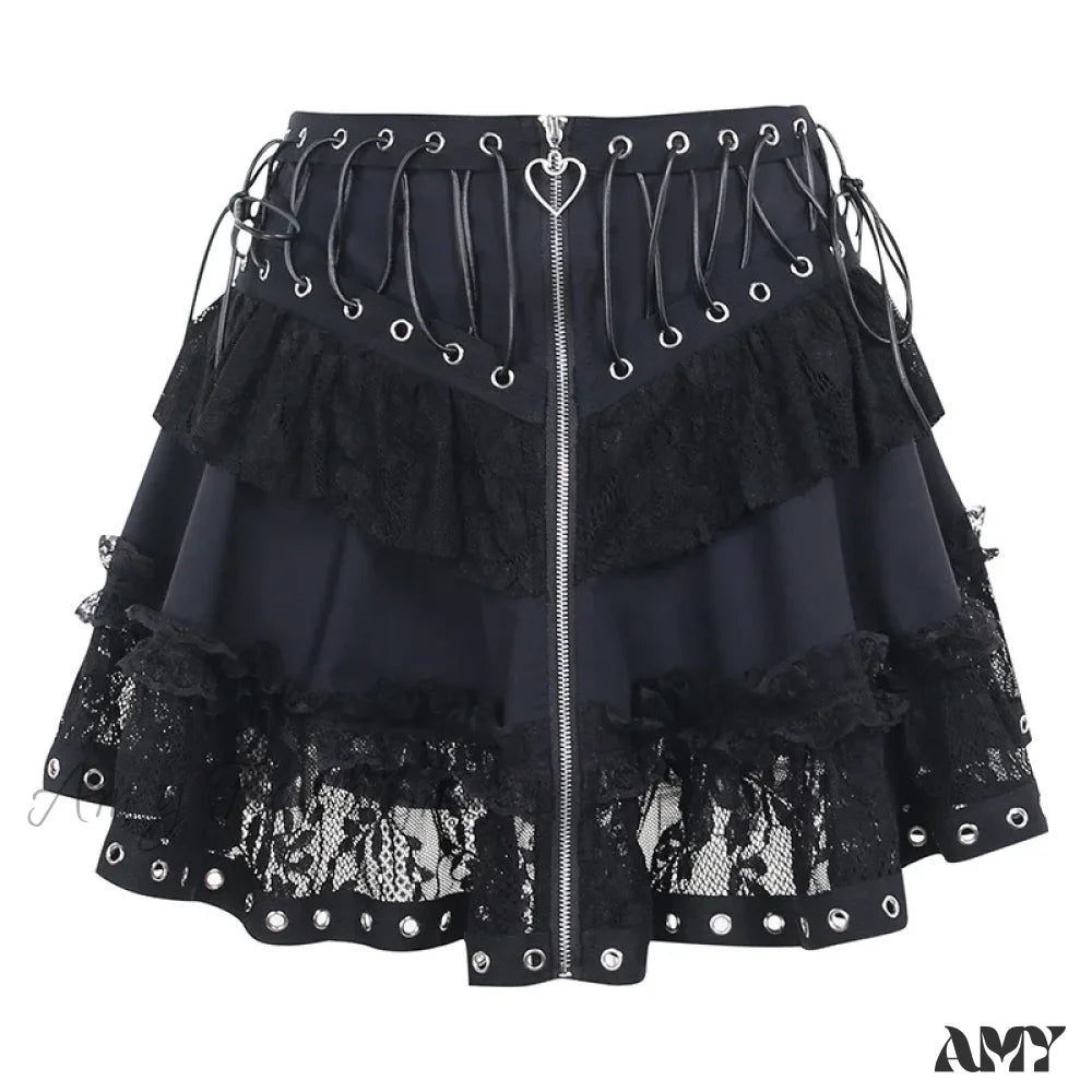 Skirt Japanese Kawaii Harajuku Zipper Black High Gothic Style Women’s Skater Waist Mini Vintage