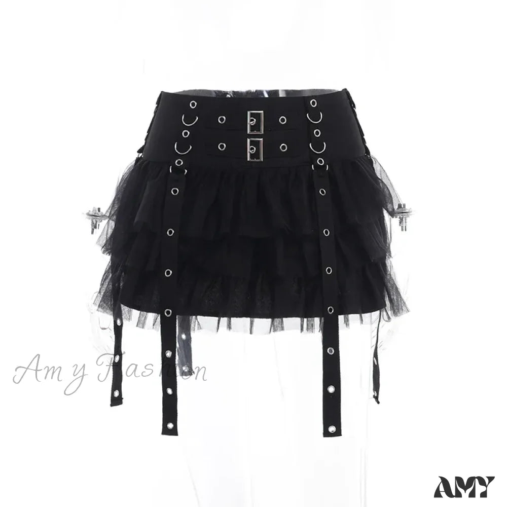 Skirt Ribbons Gothic Dark Cake Harajuku Cybery2K Hop Hip Mesh Eyelet Women E-Girl Patchwork