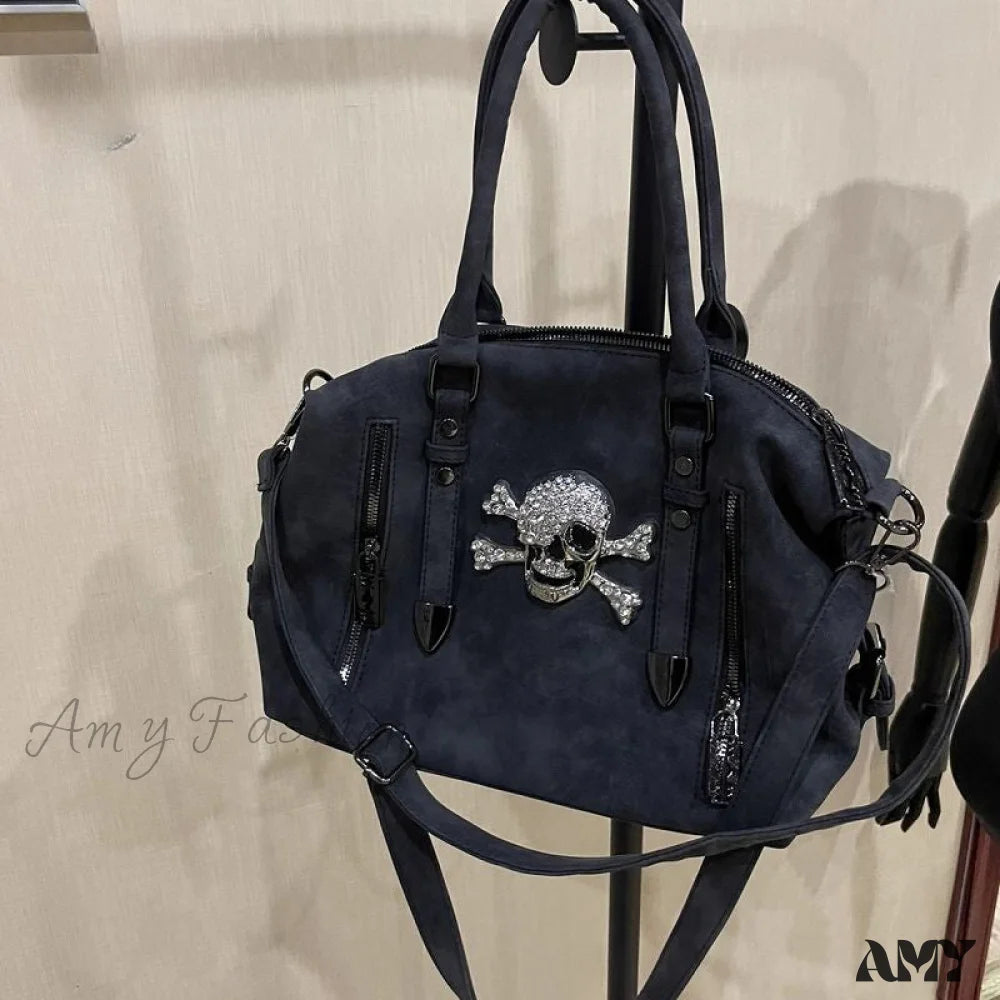 Skull Gothic Harajuku Bag Y2K Capacity Shoulder Head Large Diamond Punk Black