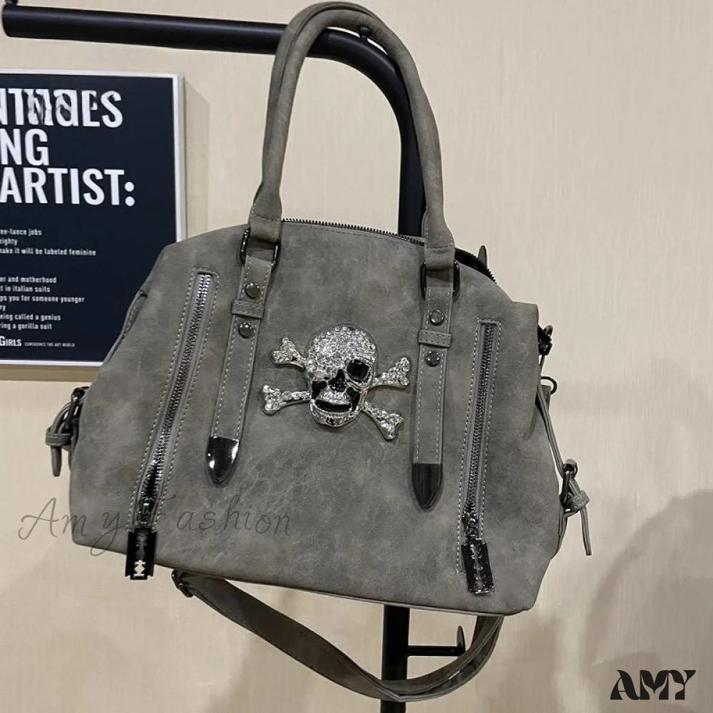 Skull Gothic Harajuku Bag Y2K Capacity Shoulder Head Large Diamond Punk Grey