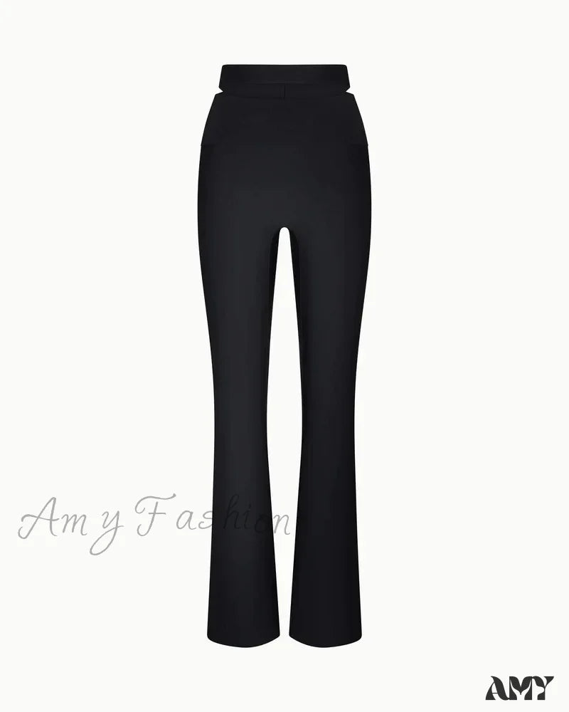 Sleek Stretch Cutout Foldover Trouser Black / Xs