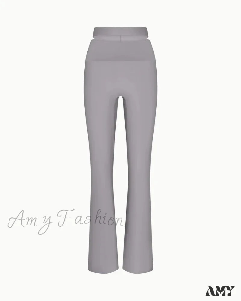 Sleek Stretch Cutout Foldover Trouser Steel Gary / Xs