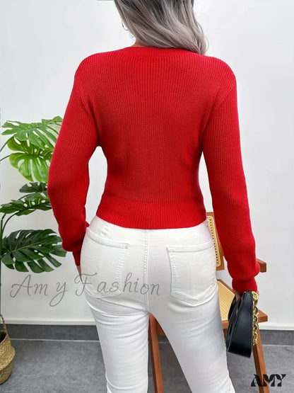 Slim-Fit Long-Sleeved Christmas Sweater - High-Grade Solid Color