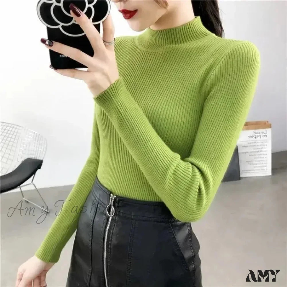 Slim Fit Stand Collar Long Sleeve Knitted Christmas Sweater Green / S