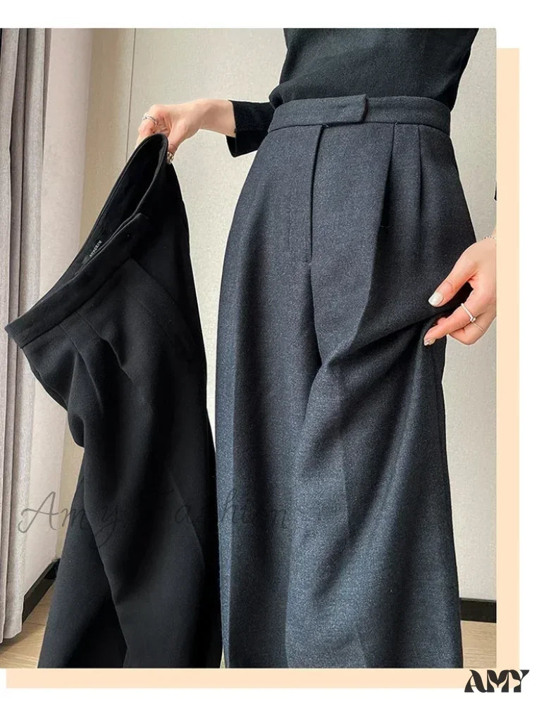 Slim High Waist Casual Solid Color Loose Chic Pants Gray / S