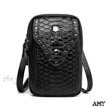 Snake Bag Travel Ladies Shoulder Motorcycle Mobile Lipstick Outdoor Skull Punk Phone Pattern Black