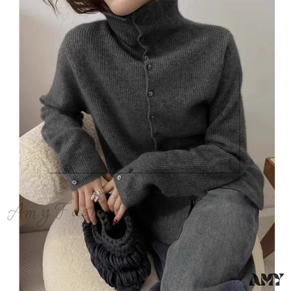 Soft Waxy Cashmere Knit Fashionable Single-Breasted Long Sleeve Warm Cozy Cardigan