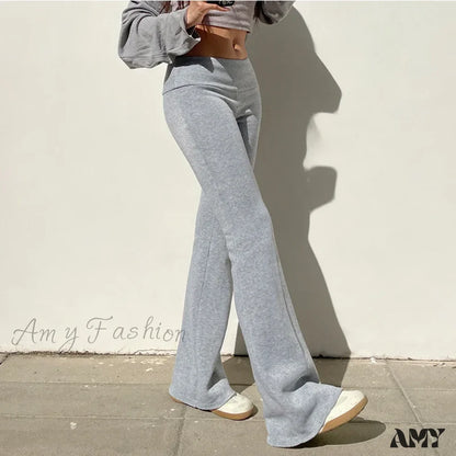 Solid Bell Bottoms Thin Velvet Casual Low Waist Pants