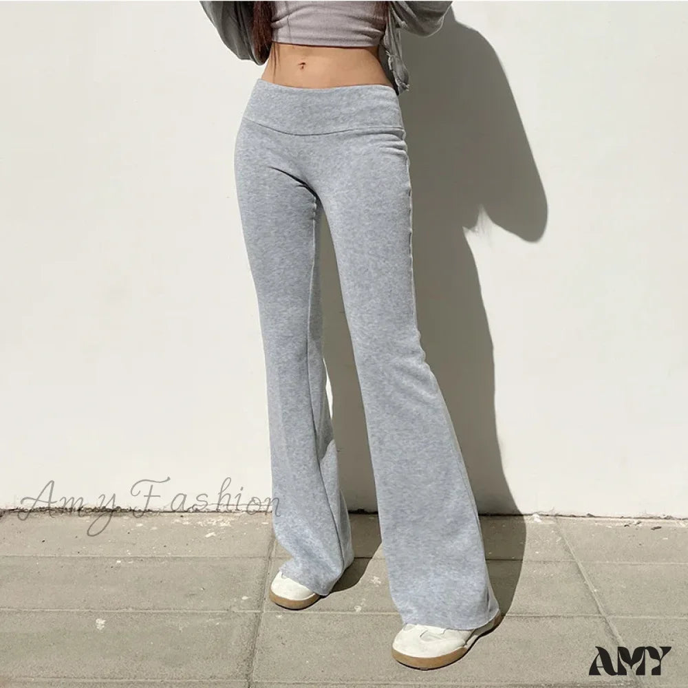 Solid Bell Bottoms Thin Velvet Casual Low Waist Pants