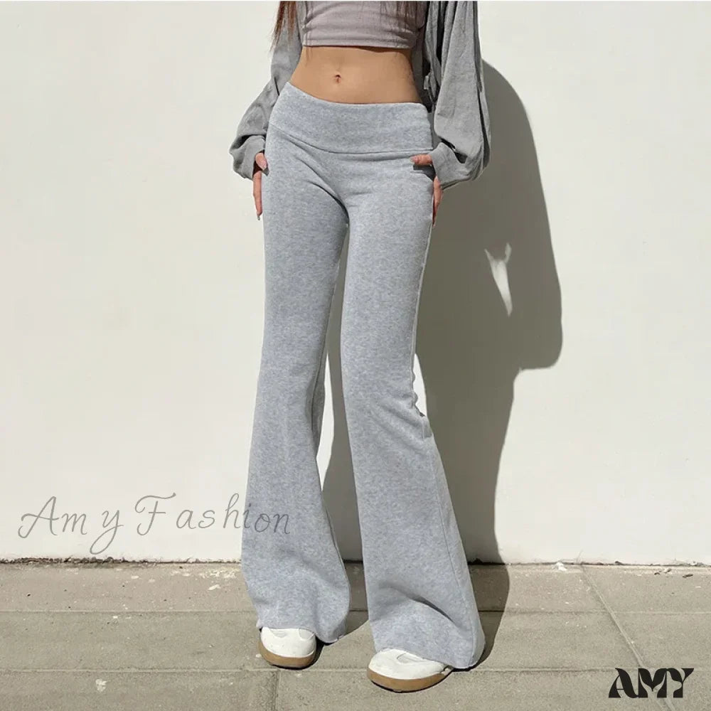 Solid Bell Bottoms Thin Velvet Casual Low Waist Pants