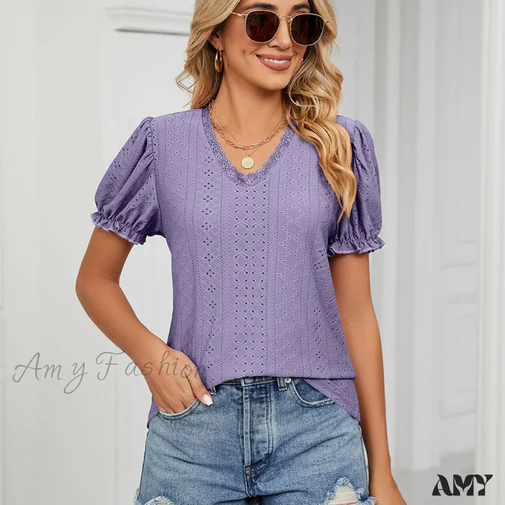 Solid Casual Loose Fashion Summer Vintage Oversized Elegant Female Tops Blouses