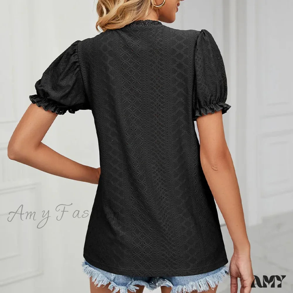 Solid Casual Loose Fashion Summer Vintage Oversized Elegant Female Tops Blouses