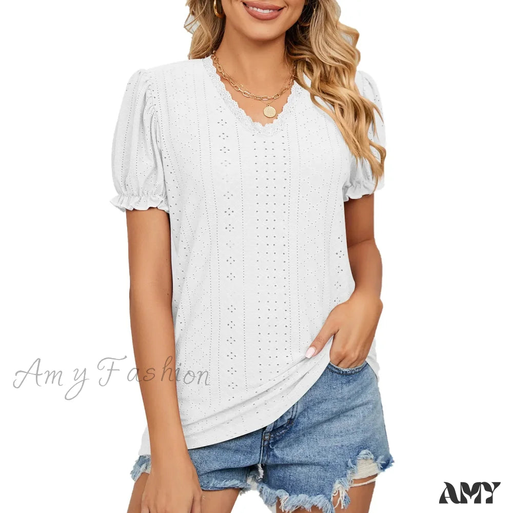 Solid Casual Loose Fashion Summer Vintage Oversized Elegant Female Tops Blouses Qu016-1 / S