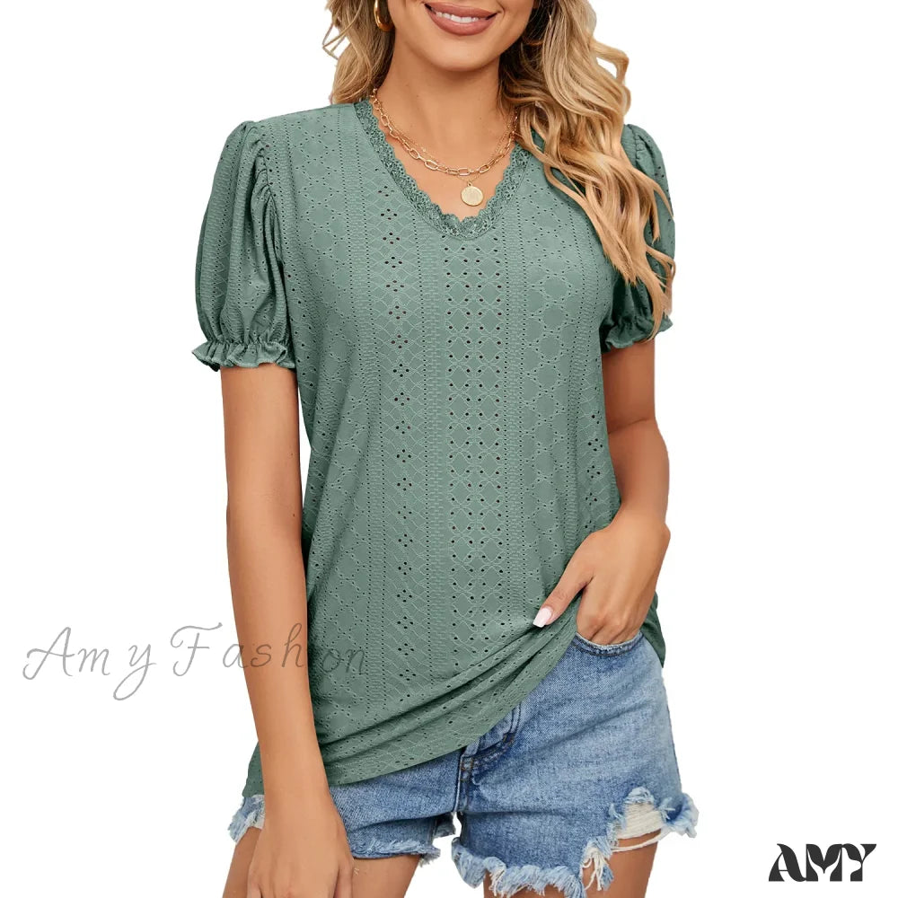 Solid Casual Loose Fashion Summer Vintage Oversized Elegant Female Tops Blouses Qu016-2 / S