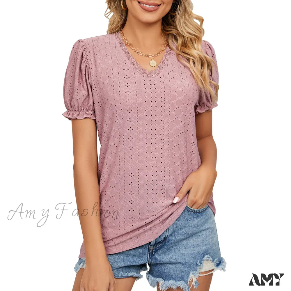 Solid Casual Loose Fashion Summer Vintage Oversized Elegant Female Tops Blouses Qu016-3 / S