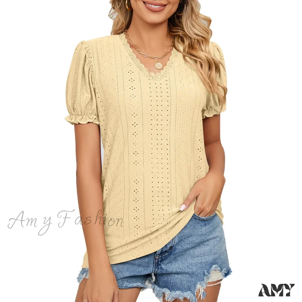 Solid Casual Loose Fashion Summer Vintage Oversized Elegant Female Tops Blouses Qu016-4 / S