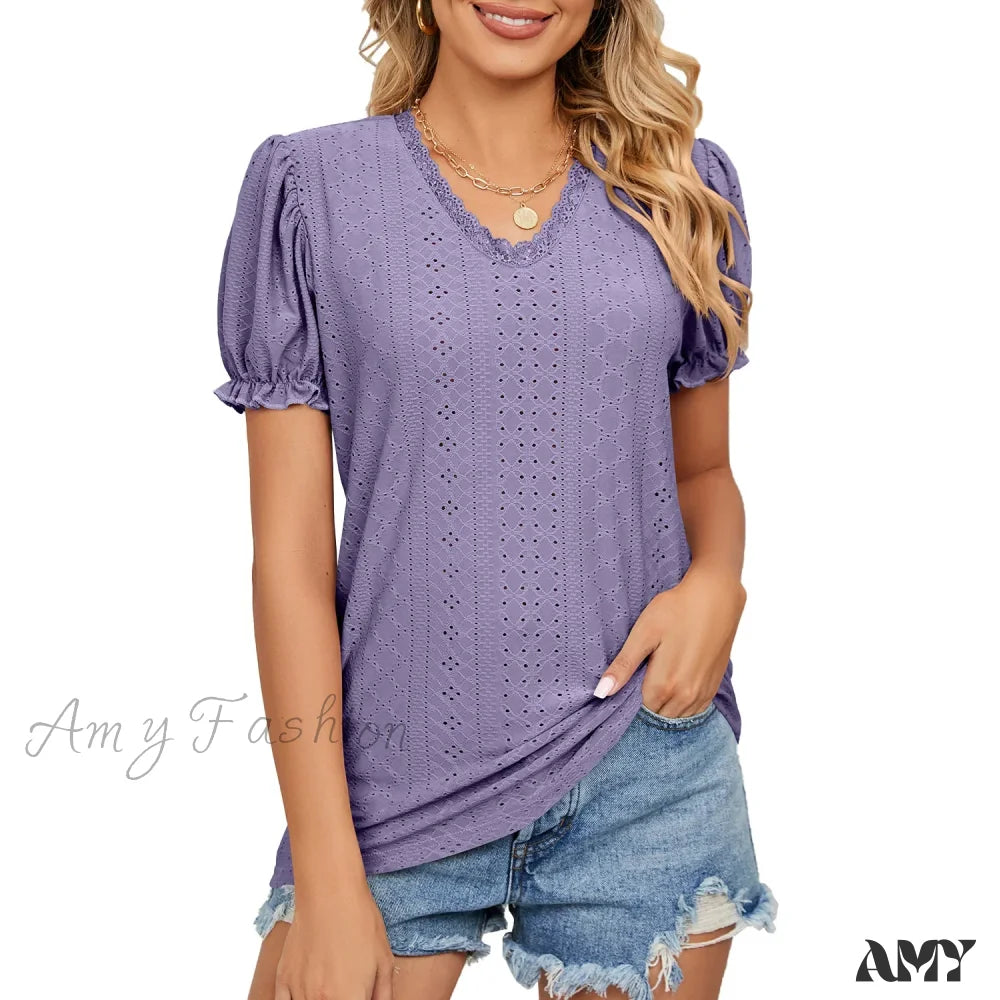 Solid Casual Loose Fashion Summer Vintage Oversized Elegant Female Tops Blouses Qu016-5 / S