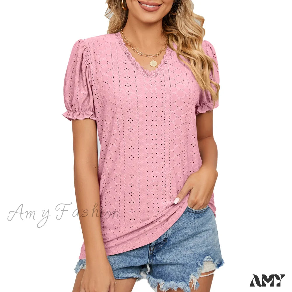 Solid Casual Loose Fashion Summer Vintage Oversized Elegant Female Tops Blouses Qu016-6 / S