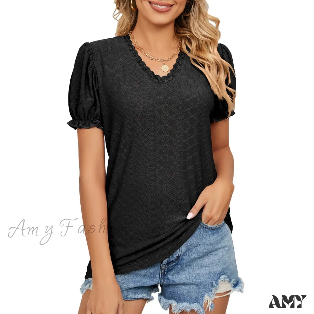 Solid Casual Loose Fashion Summer Vintage Oversized Elegant Female Tops Blouses Qu016-7 / S