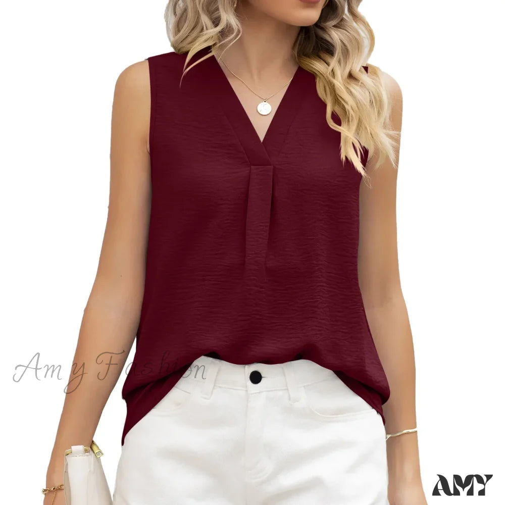 Solid Casual Loose Sleeveless Elegant Female Summer Tops Blouses Bk079-3 / S
