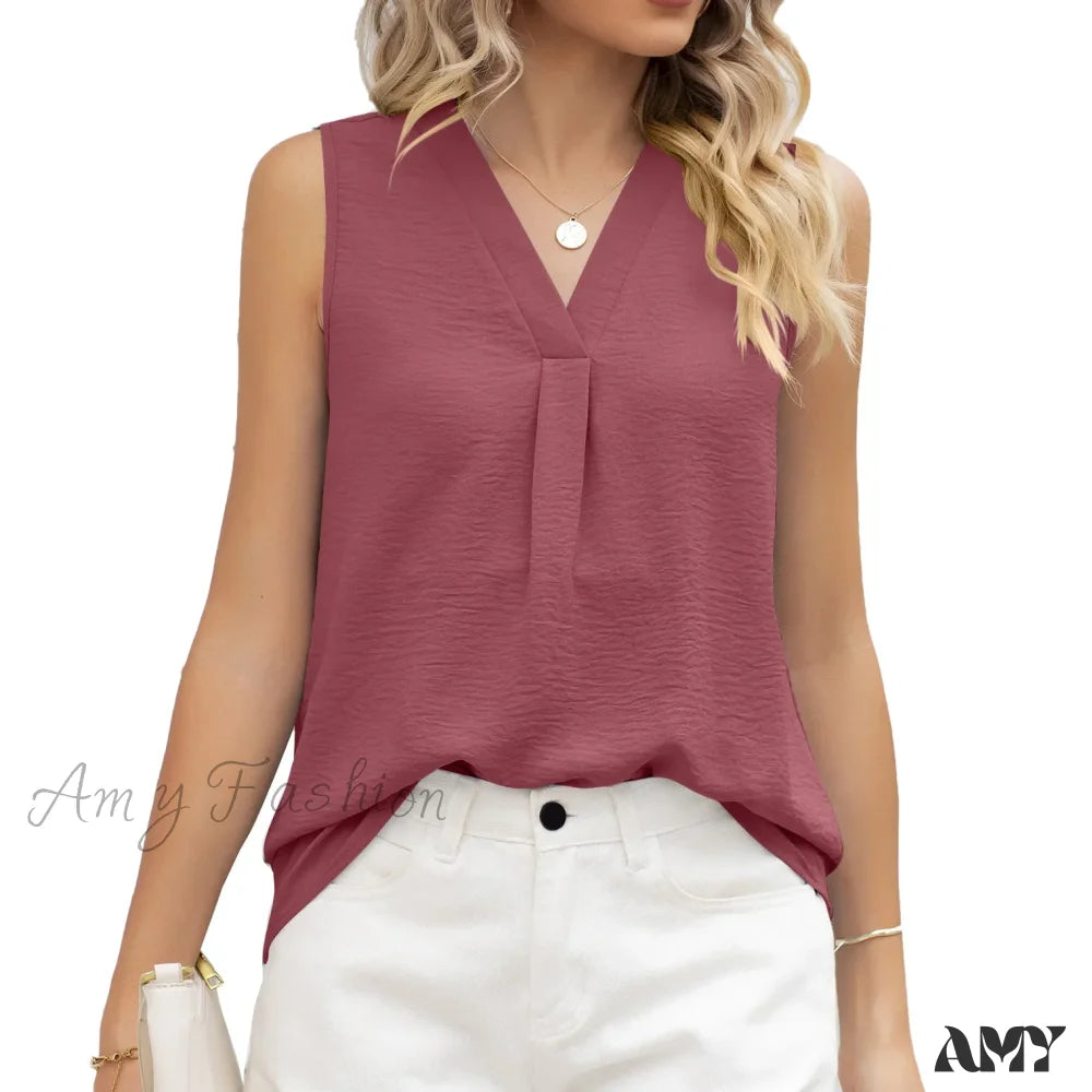 Solid Casual Loose Sleeveless Elegant Female Summer Tops Blouses Bk079-4 / S