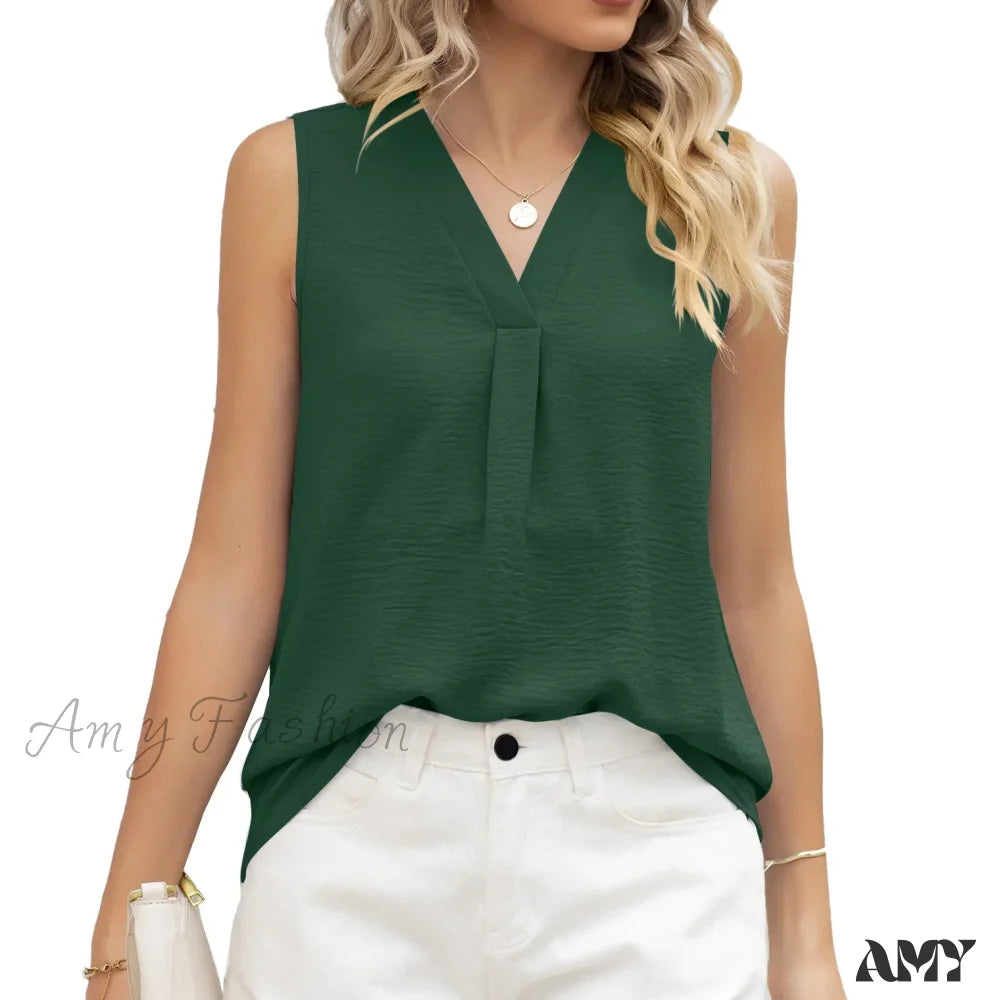 Solid Casual Loose Sleeveless Elegant Female Summer Tops Blouses Bk079-5 / S