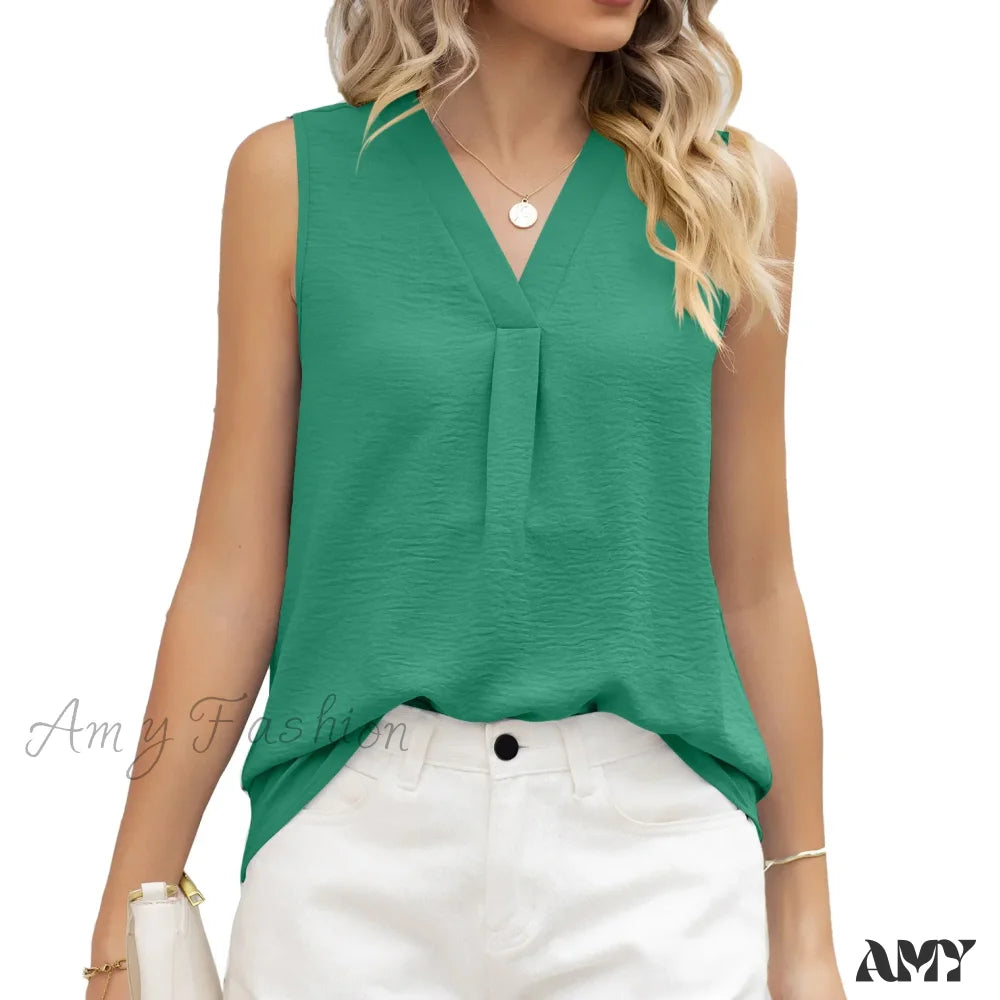 Solid Casual Loose Sleeveless Elegant Female Summer Tops Blouses Bk079-6 / S
