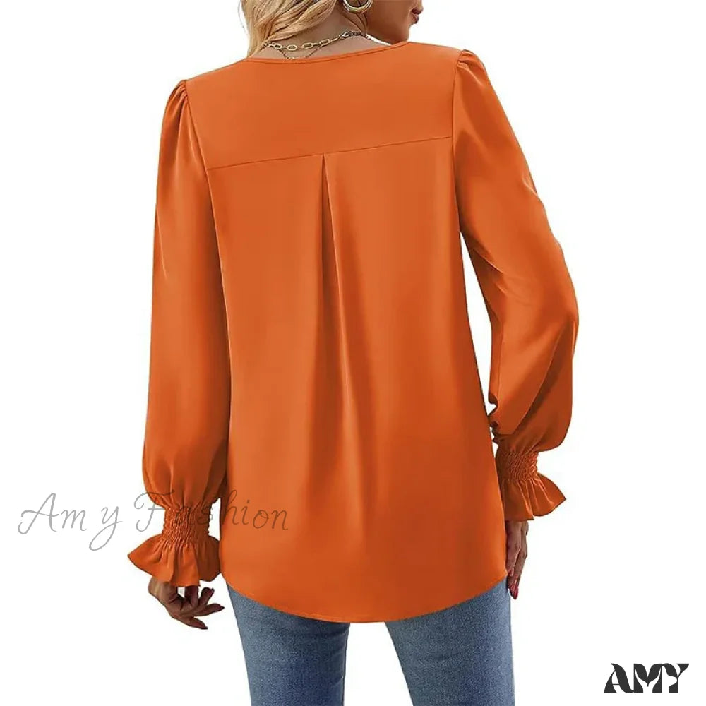 Solid Casual Loose Vintage Oversized Elegant Female Autumn Tops Blouses