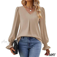 Solid Casual Loose Vintage Oversized Elegant Female Autumn Tops Blouses