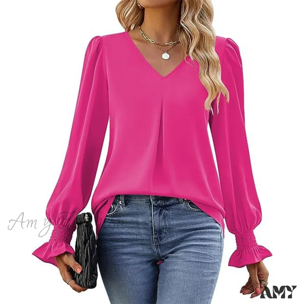 Solid Casual Loose Vintage Oversized Elegant Female Autumn Tops Blouses Qu534-1 / S