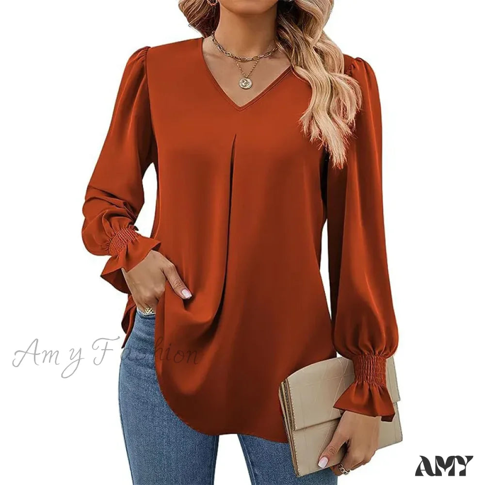 Solid Casual Loose Vintage Oversized Elegant Female Autumn Tops Blouses Qu534-3 / S
