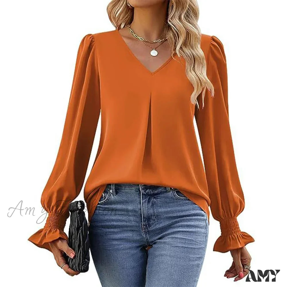 Solid Casual Loose Vintage Oversized Elegant Female Autumn Tops Blouses Qu534-6 / S