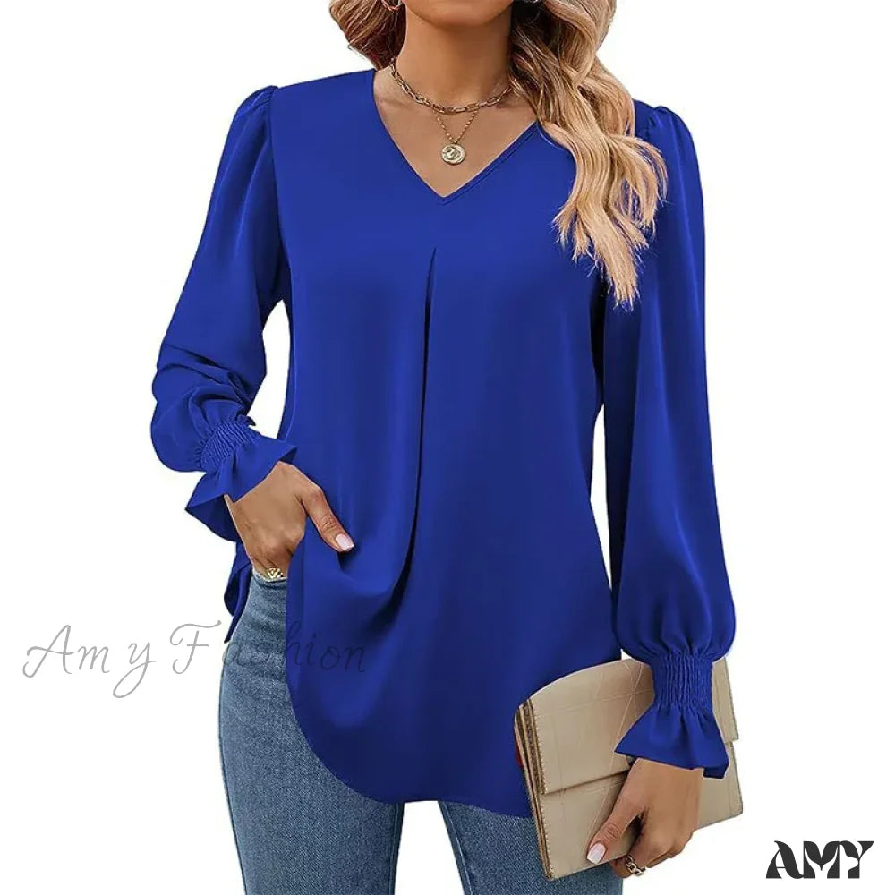 Solid Casual Loose Vintage Oversized Elegant Female Autumn Tops Blouses Qu534-8 / S