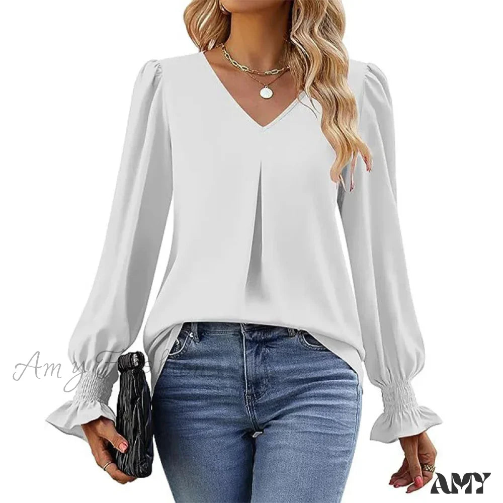 Solid Casual Loose Vintage Oversized Elegant Female Autumn Tops Blouses Qu534-9 / S