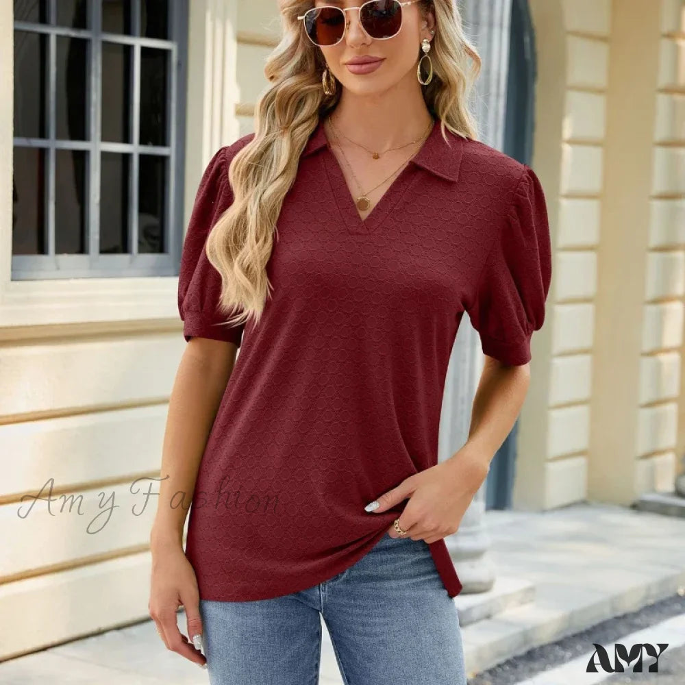 Solid Casual Loose Vintage Oversized Elegant Female Summer Tops Blouses