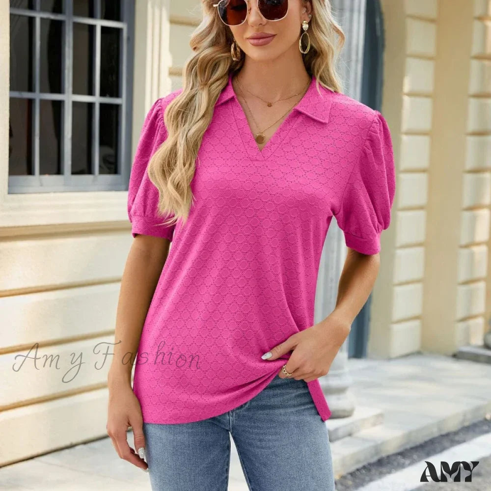 Solid Casual Loose Vintage Oversized Elegant Female Summer Tops Blouses