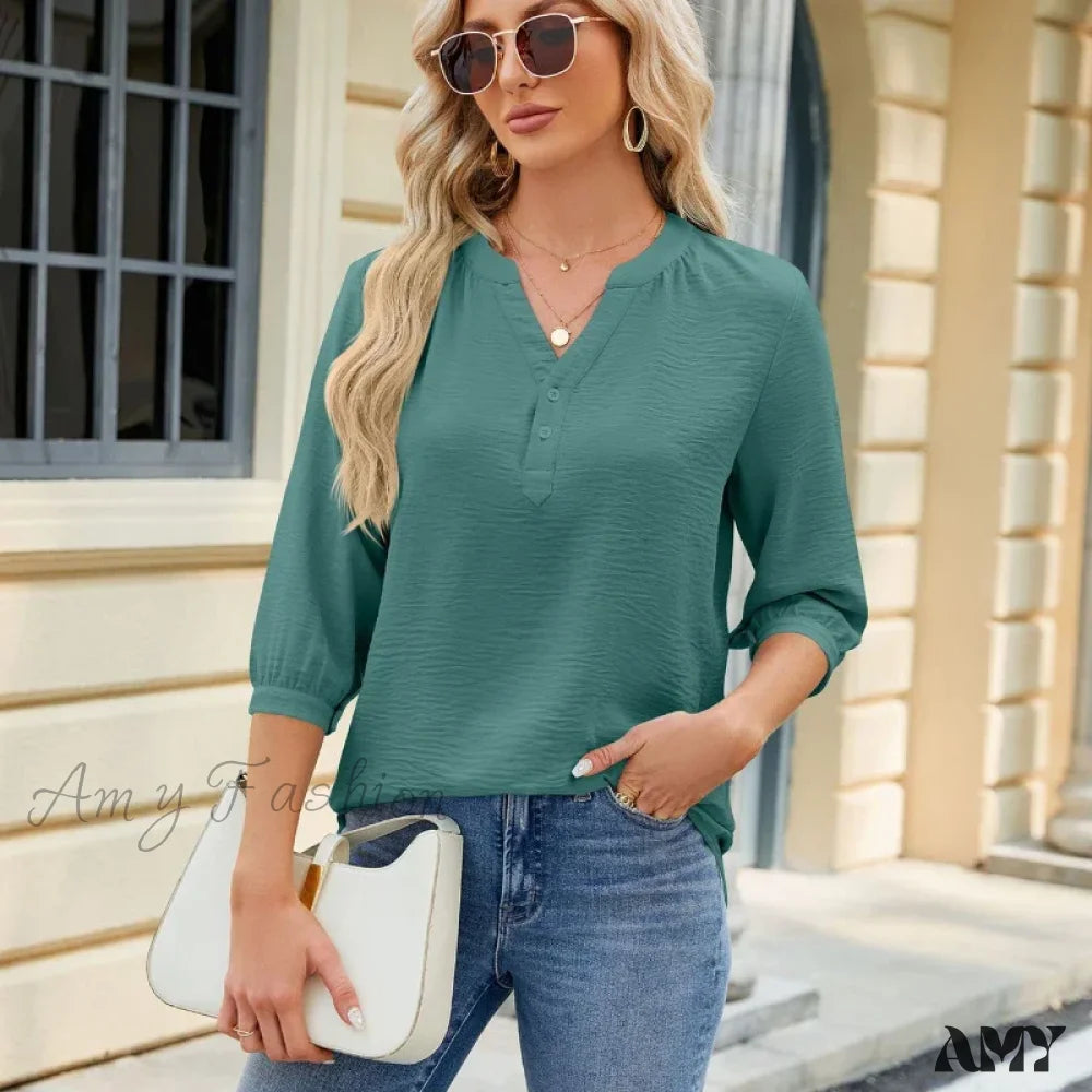 Solid Casual Loose Vintage Oversized Elegant Female Summer Tops Blouses