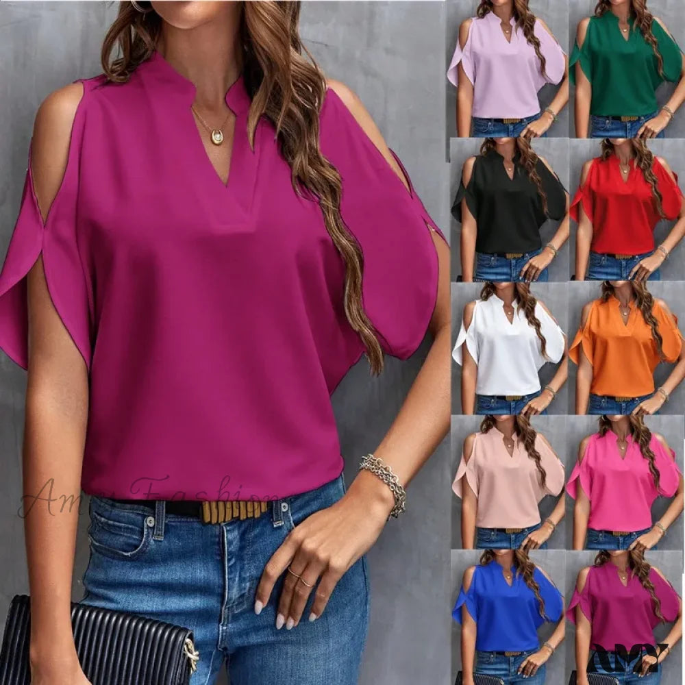 Solid Casual Loose Vintage Oversized Elegant Female Summer Tops Blouses
