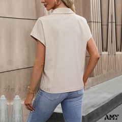 Solid Casual Loose Vintage Oversized Elegant Female Summer Tops Blouses