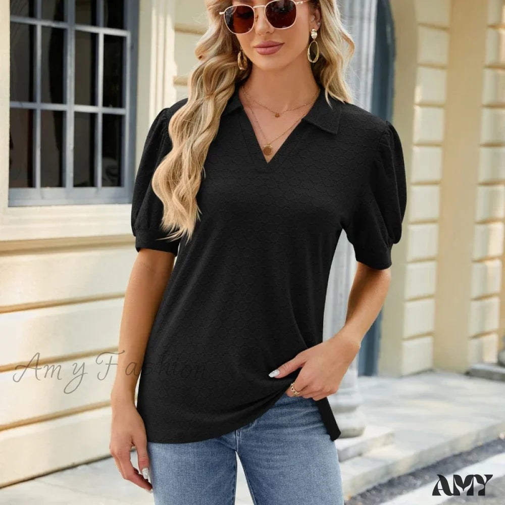 Solid Casual Loose Vintage Oversized Elegant Female Summer Tops Blouses