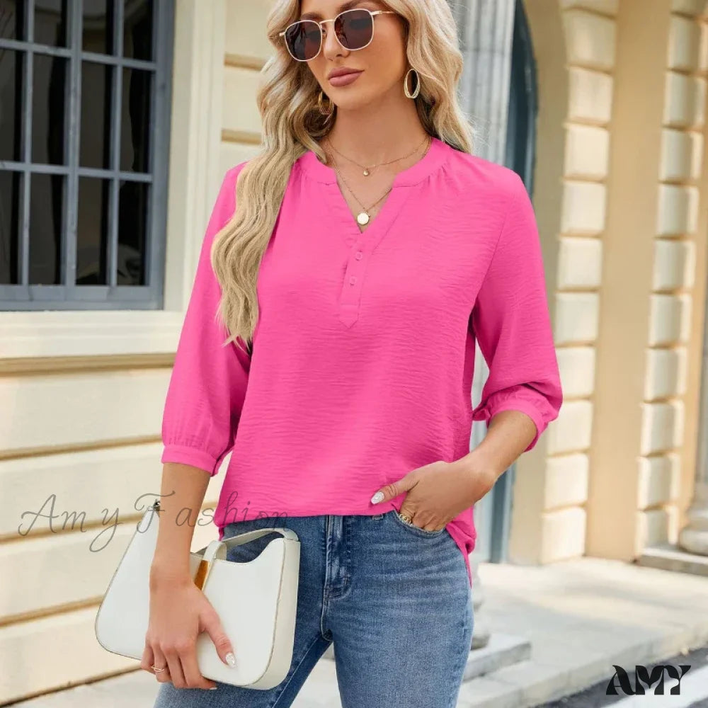 Solid Casual Loose Vintage Oversized Elegant Female Summer Tops Blouses