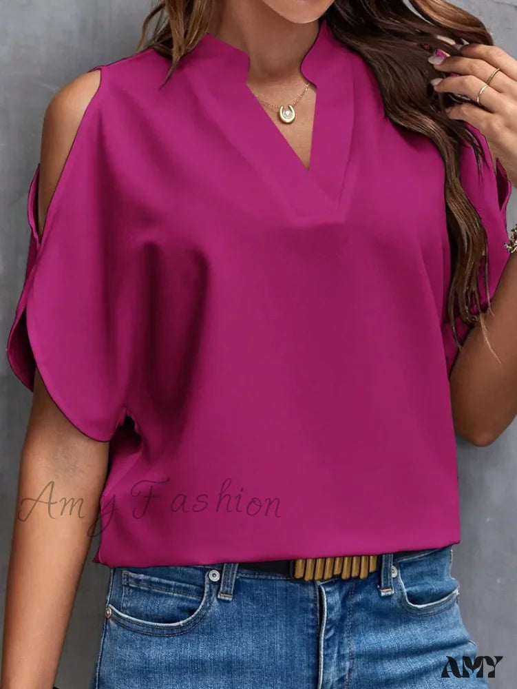 Solid Casual Loose Vintage Oversized Elegant Female Summer Tops Blouses Bk025-10 / S