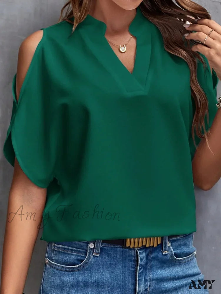 Solid Casual Loose Vintage Oversized Elegant Female Summer Tops Blouses Bk025-7 / S