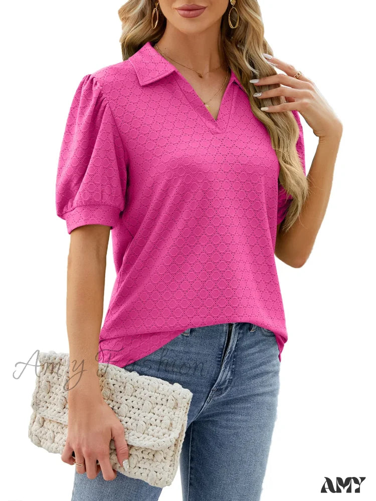Solid Casual Loose Vintage Oversized Elegant Female Summer Tops Blouses Bk051-7 / S